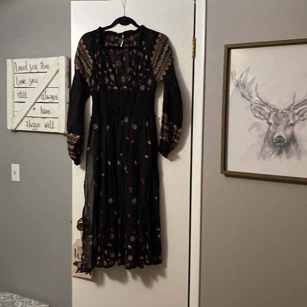 Free People black Tribal print kimono style  dress